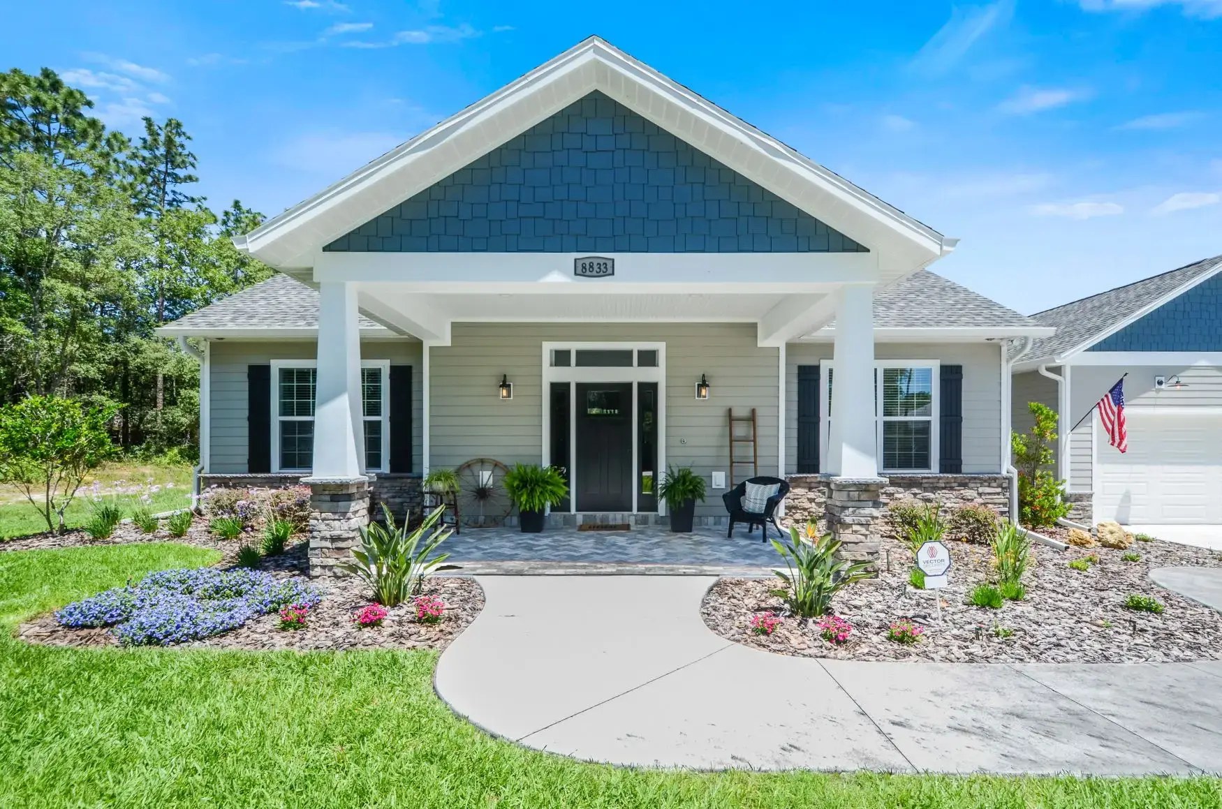 Custom home with a wide covered porch