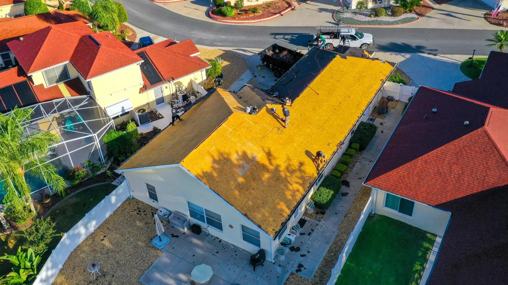 Roofing project showing underlayment installation